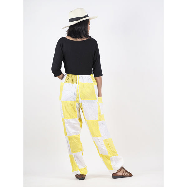 Patchwork Unisex Drawstring Genie Pants in White PP0110 028000 04