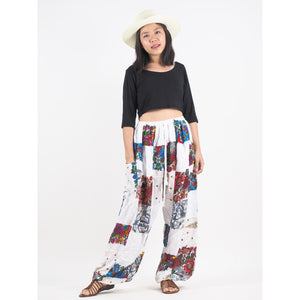 Patchwork Unisex Drawstring Genie Pants in White PP0110 028000 04