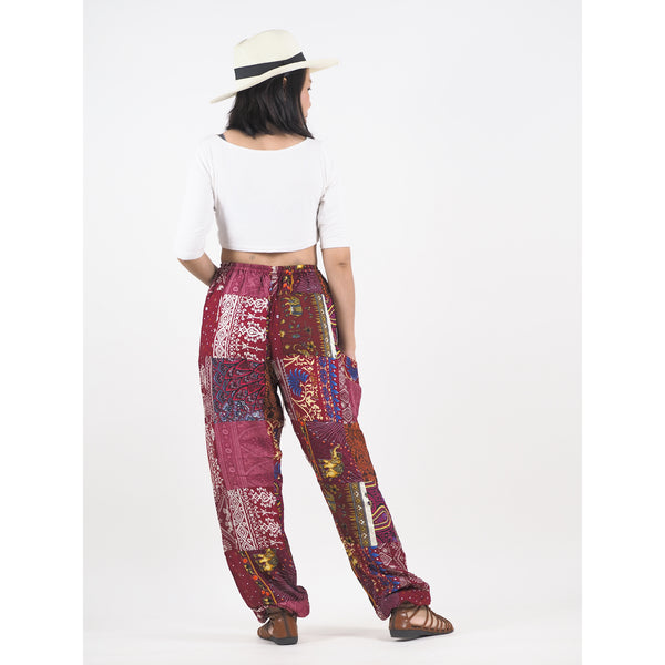 Patchwork Unisex Drawstring Genie Pants in Red PP0110 028000 12