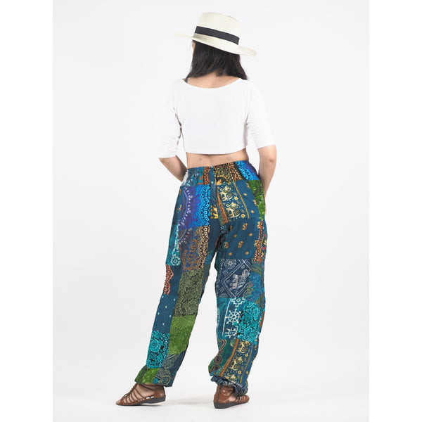 Patchwork Unisex Drawstring Genie Pants in Green PP0110 028000 20
