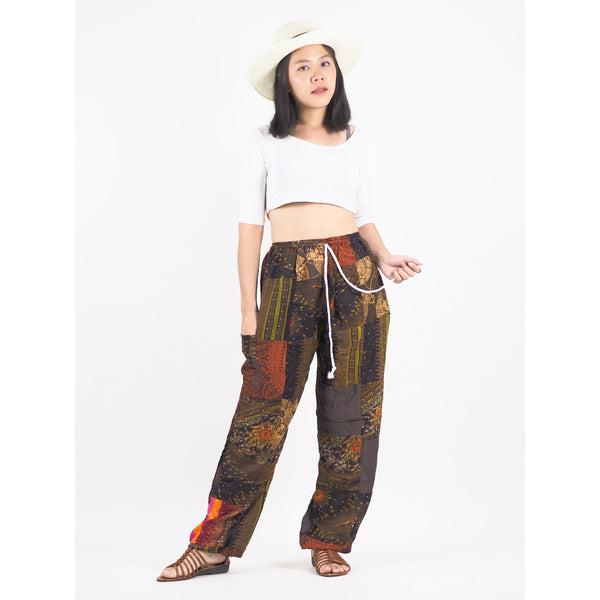 Patchwork Unisex Drawstring Genie Pants in Brown PP0110 028000 16