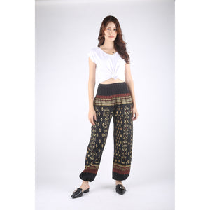 Ikat Geometric Folklore Batik stripe Unisex Cotton Harem pants in Black PP0004 010090 01