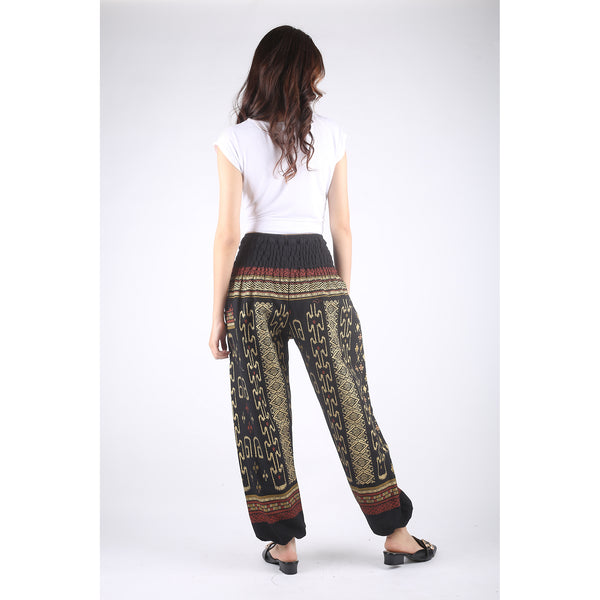 Ikat Geometric Folklore Batik stripe Unisex Cotton Harem pants in Black PP0004 010090 01