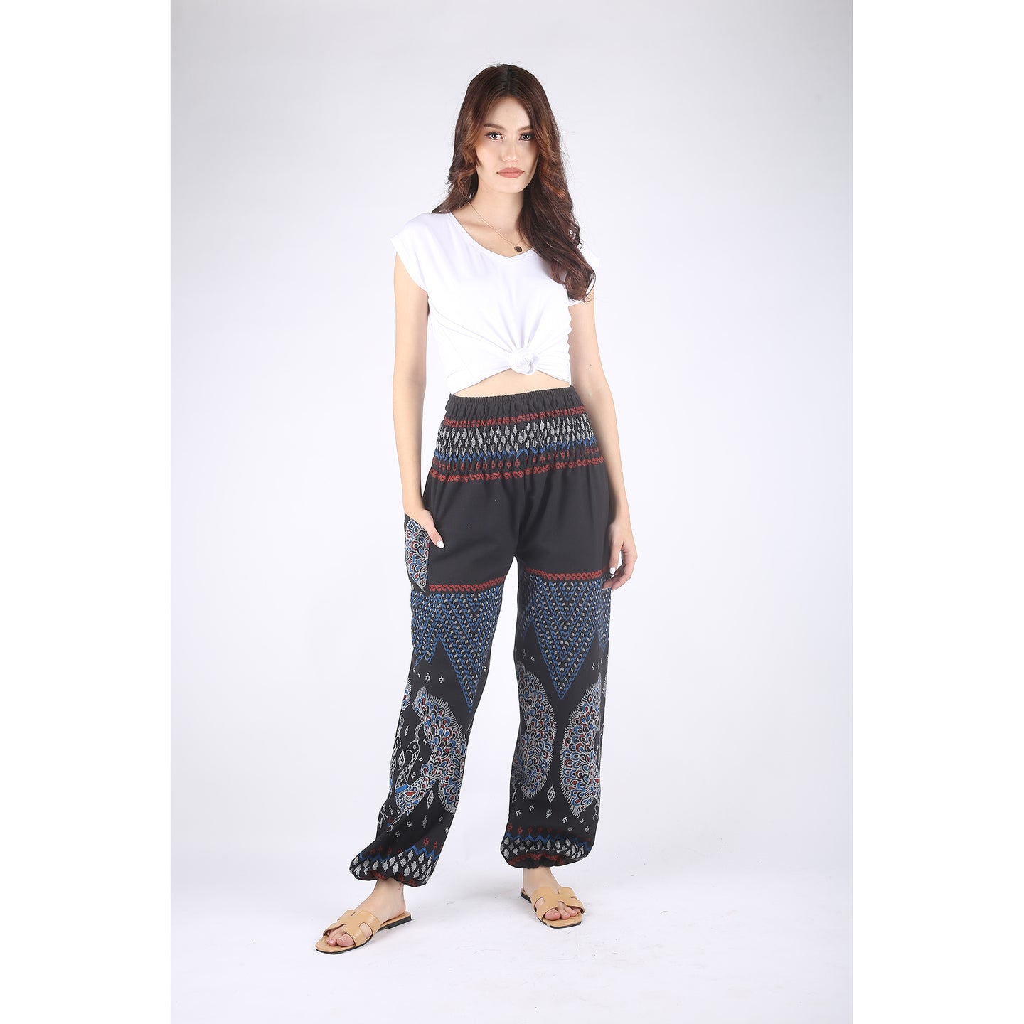 Rooster Boho Folklore Unisex Cotton Harem pants in Black PP0004 010095 01