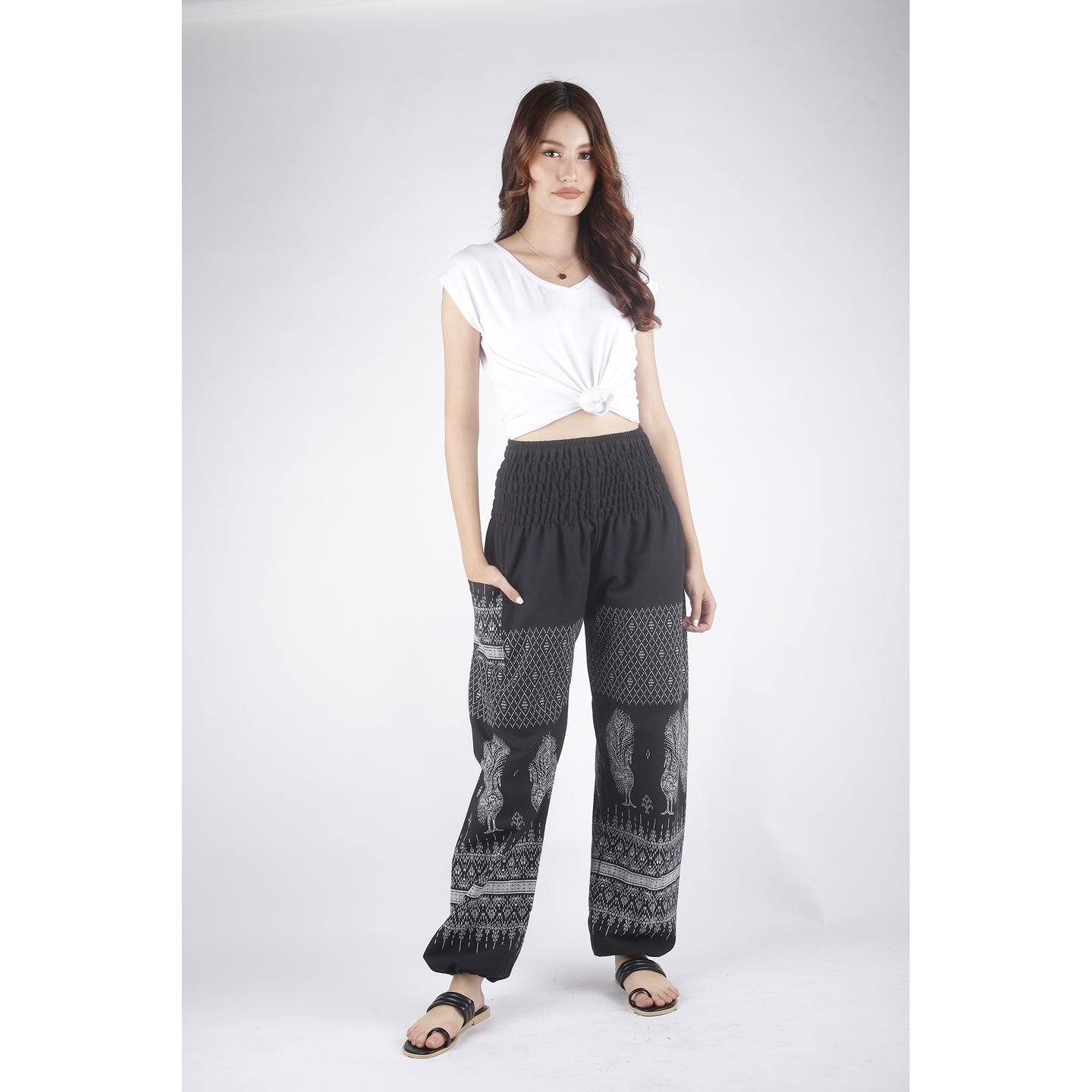 Rooster Folklore Stripes Unisex Cotton Harem pants in Black PP0004 010098 01