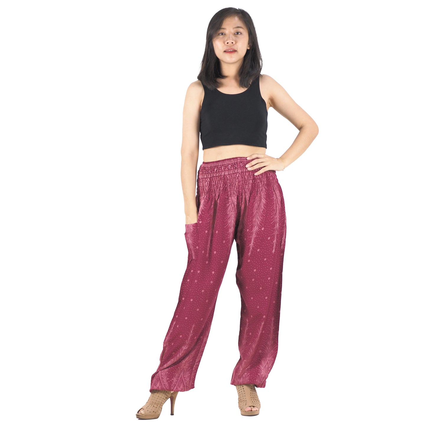 Peacock Feather Dream 15 women harem pants in Red PP0004 020015 01