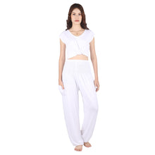 Load image into Gallery viewer, Solid Color Unisex Harem Pants Spandex in White PP0004 070000 04