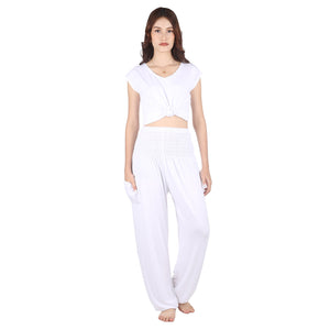 Solid Color Unisex Harem Pants Spandex in White PP0004 070000 04