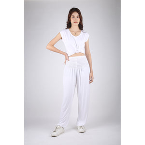 Solid Color Unisex Harem Pants Spandex in White PP0004 070000 04