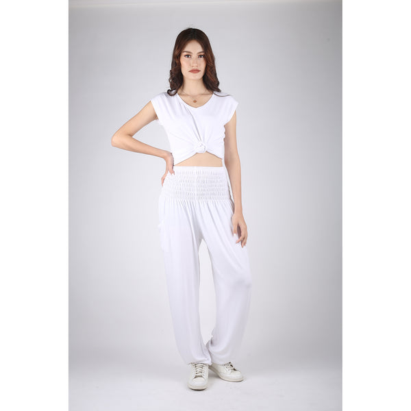 Solid Color Unisex Harem Pants Spandex in White PP0004 070000 04