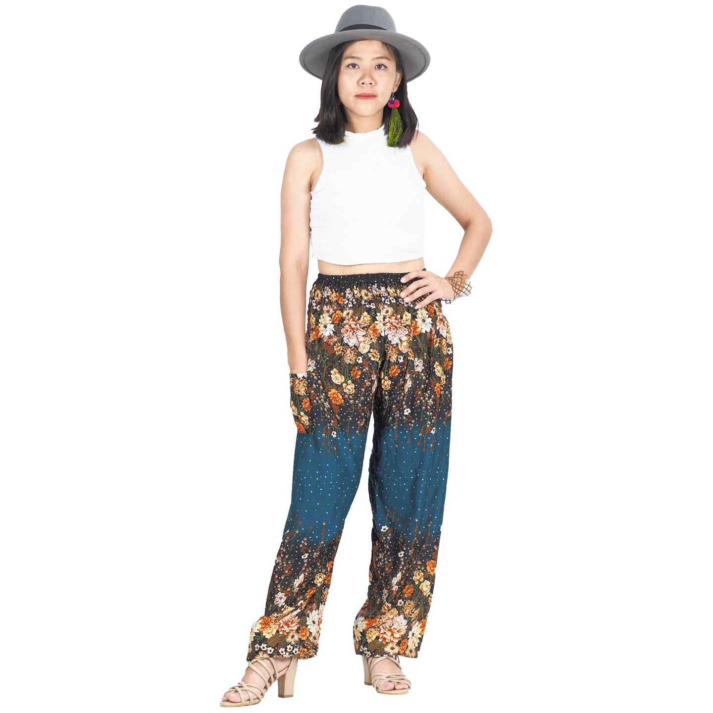 Flowers 100 women harem pants in Ocean Blue PP0004 020100 05