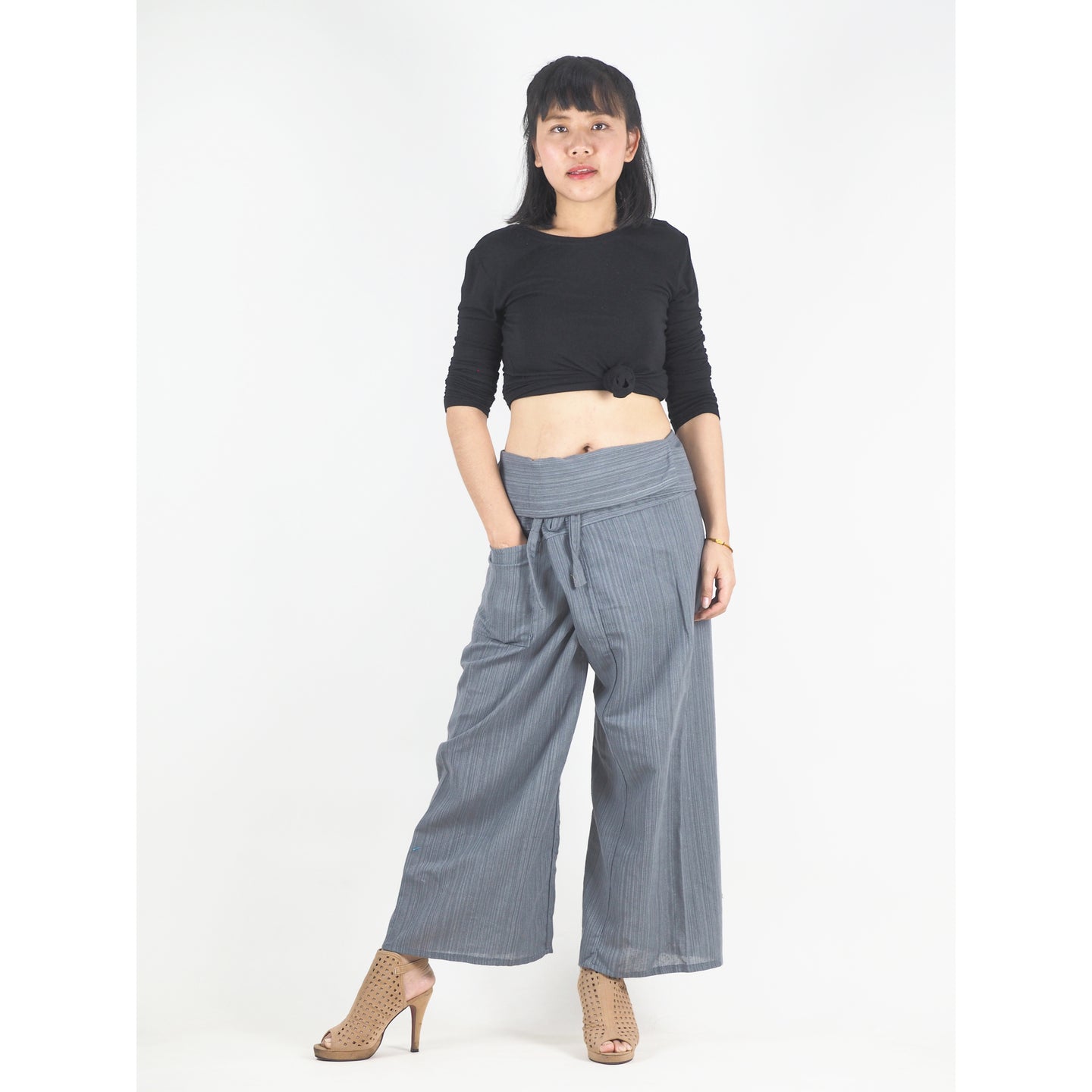 Solid color Unisex Fisherman Yoga Long Pants in Gray PP0007 010000 05