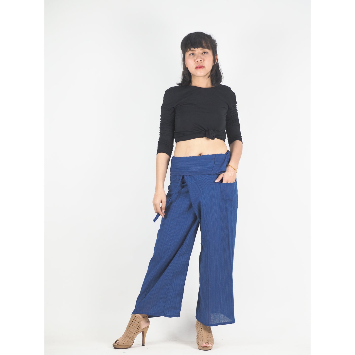 Solid color Unisex Fisherman Yoga Long Pants in Bright Navy PP0007 010000 07