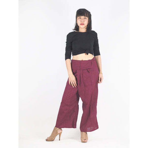 Solid color Unisex Fisherman Yoga Long Pants in Burgundy PP0007 010000 15