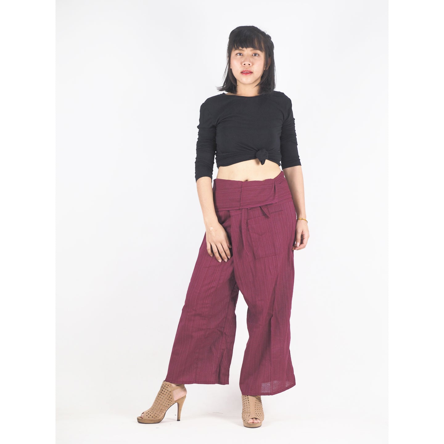 Solid color Unisex Fisherman Yoga Long Pants in Burgundy PP0007 010000 15