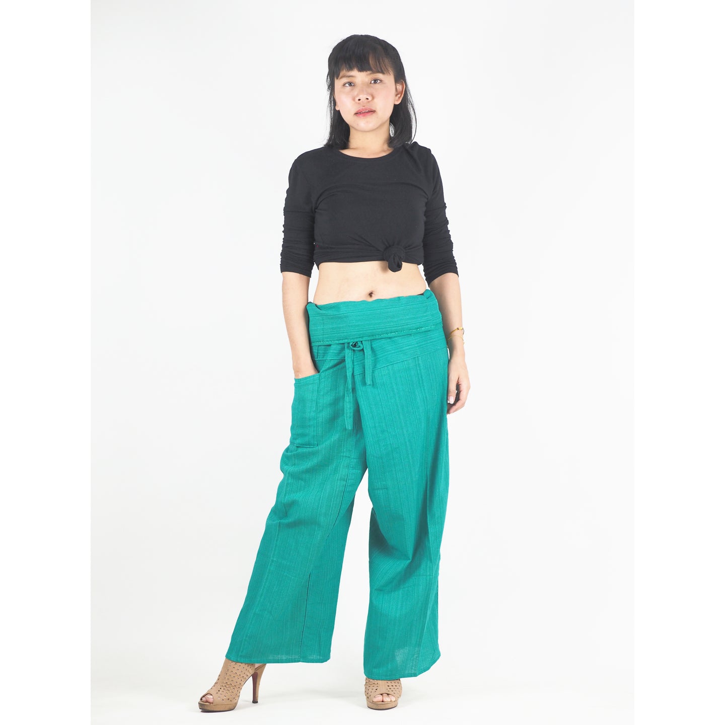 Solid color Unisex Fisherman Yoga Long Pants in Green PP0007 010000 20
