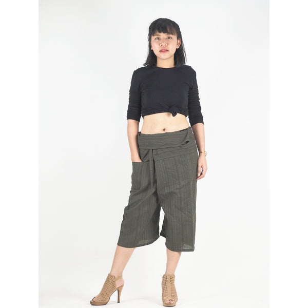 Solid color Unisex Fisherman Yoga Shorts Pants in Olive PP0027 010000 13