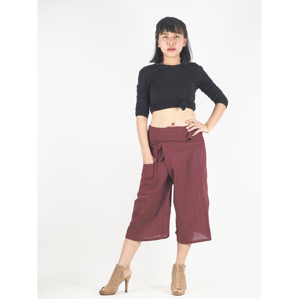 Solid color Unisex Fisherman Yoga Shorts Pants in Burgundy PP0027 010000 15