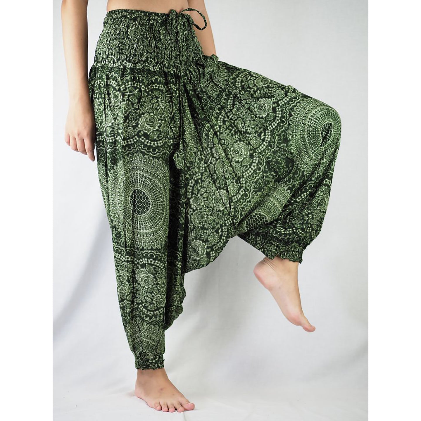 Monotone Mandala Unisex Aladdin drop crotch pants in Green PP0056 020031 04