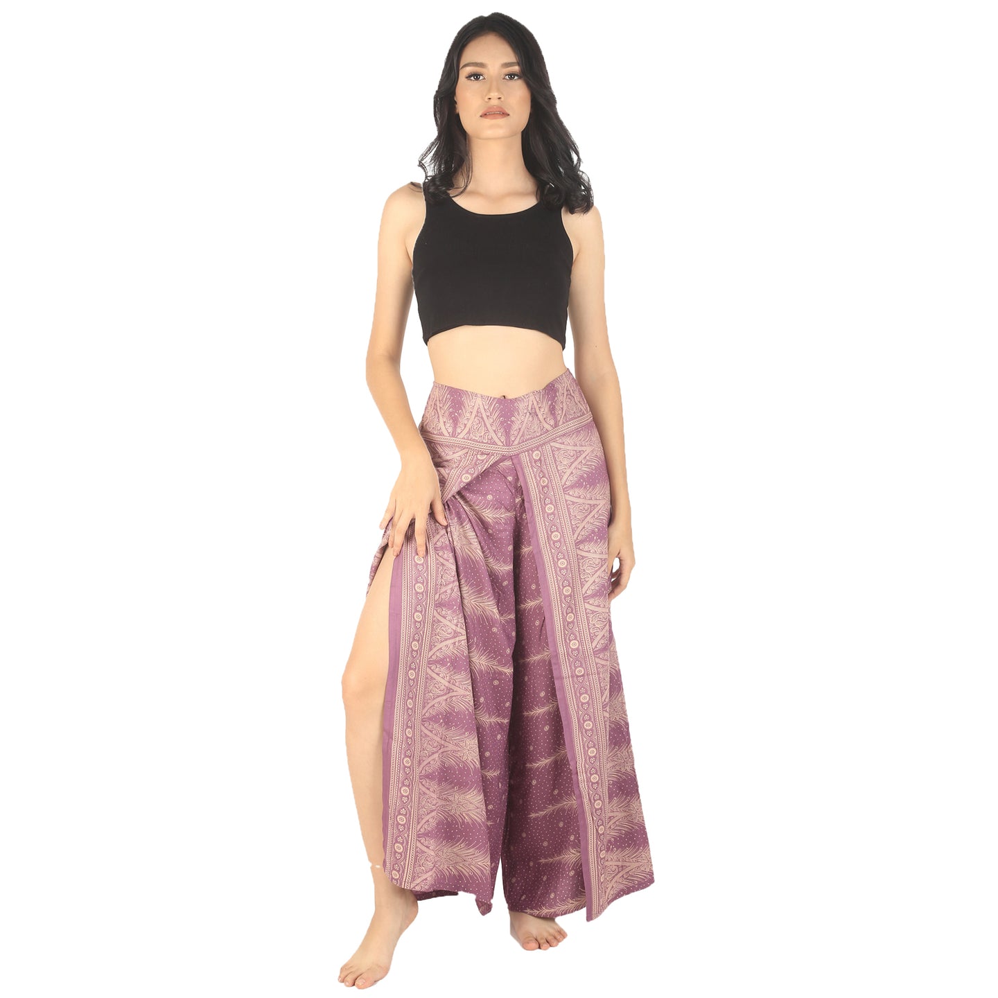 Peacock Feather Dream Women Palazzo Pants in Pink PP0076 020015 05