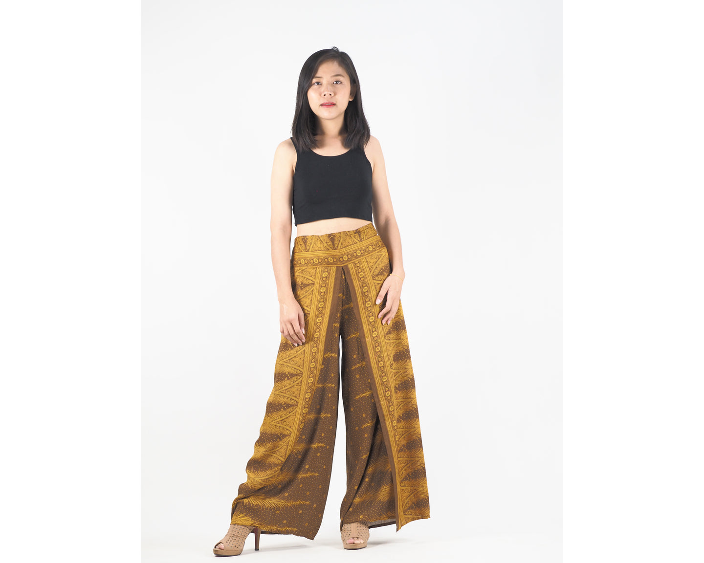 Peacock Feather Dream Women Palazzo Pants in Brown PP0076 020015 08