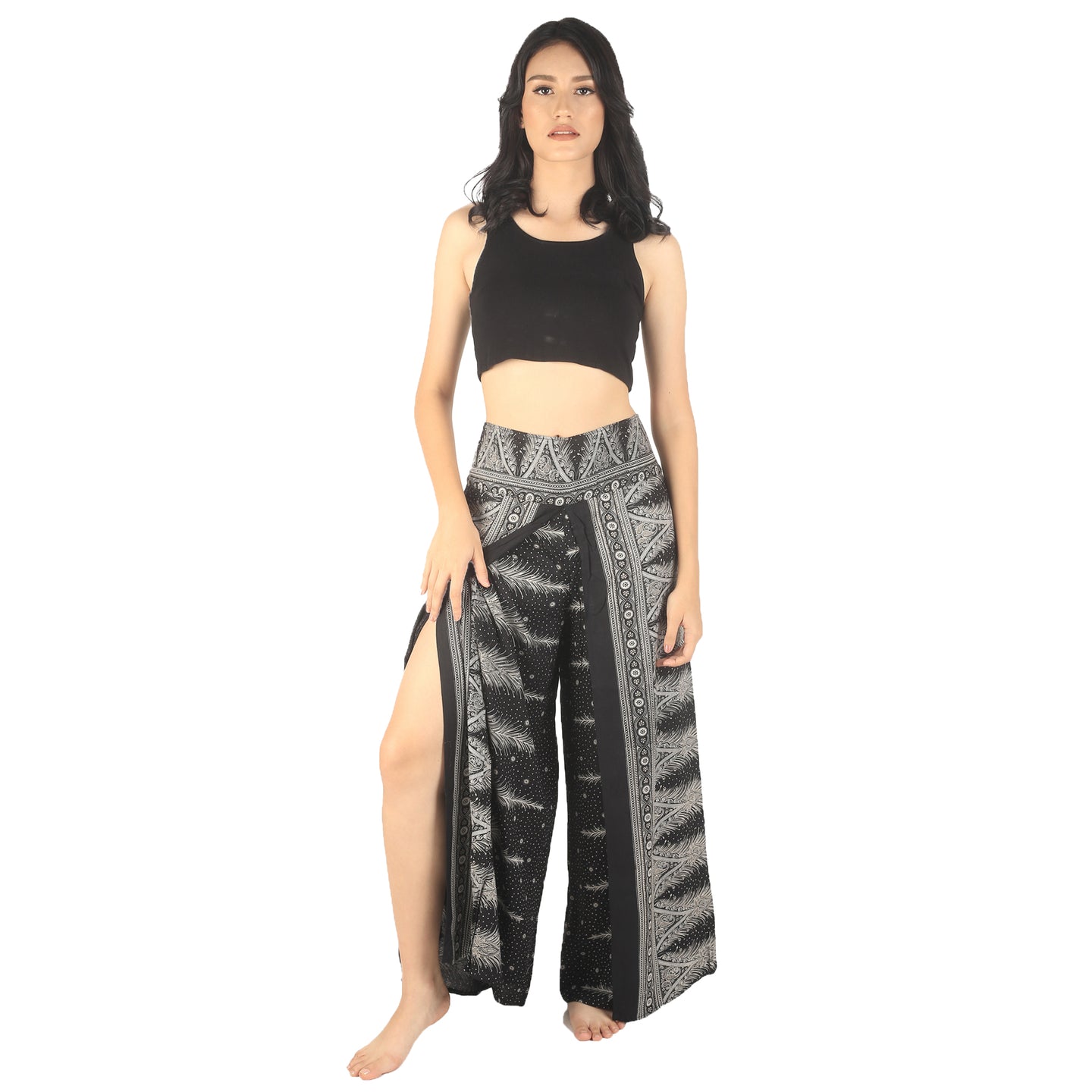 Peacock Feather Dream Women Palazzo Pants in Black PP0076 020015 09