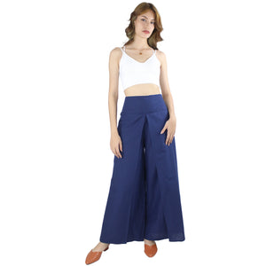 Solid Color Cotton Palazzo Pants in Navy Blue PP0076 010000 03