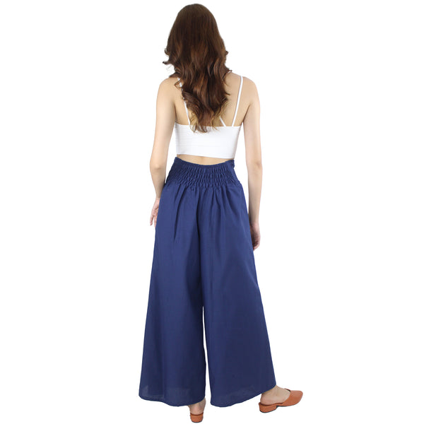 Solid Color Cotton Palazzo Pants in Navy Blue PP0076 010000 03