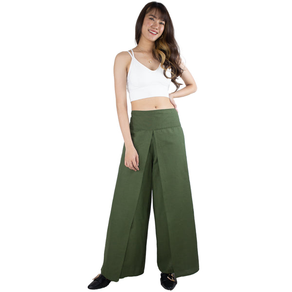 Solid Color Cotton Palazzo Pants in Olive PP0076 010000 13