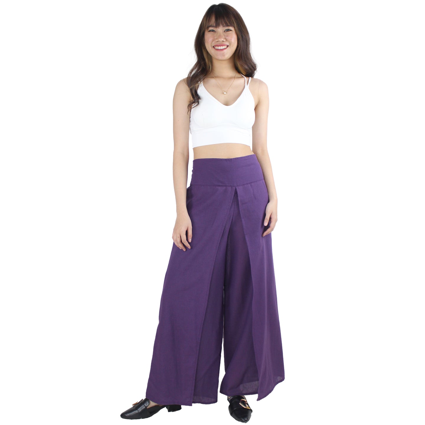 Solid Color Bamboo Cotton Palazzo Pants in Purple PP0076 010000 22