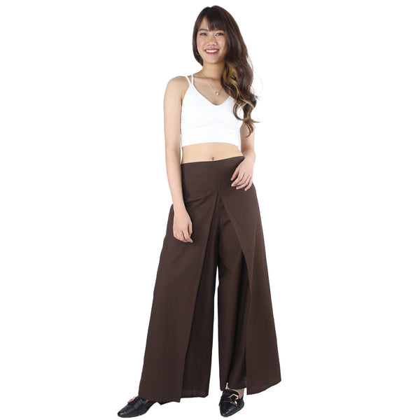 Solid Color Bamboo Cotton Palazzo Pants in Brown PP0076 010000 21