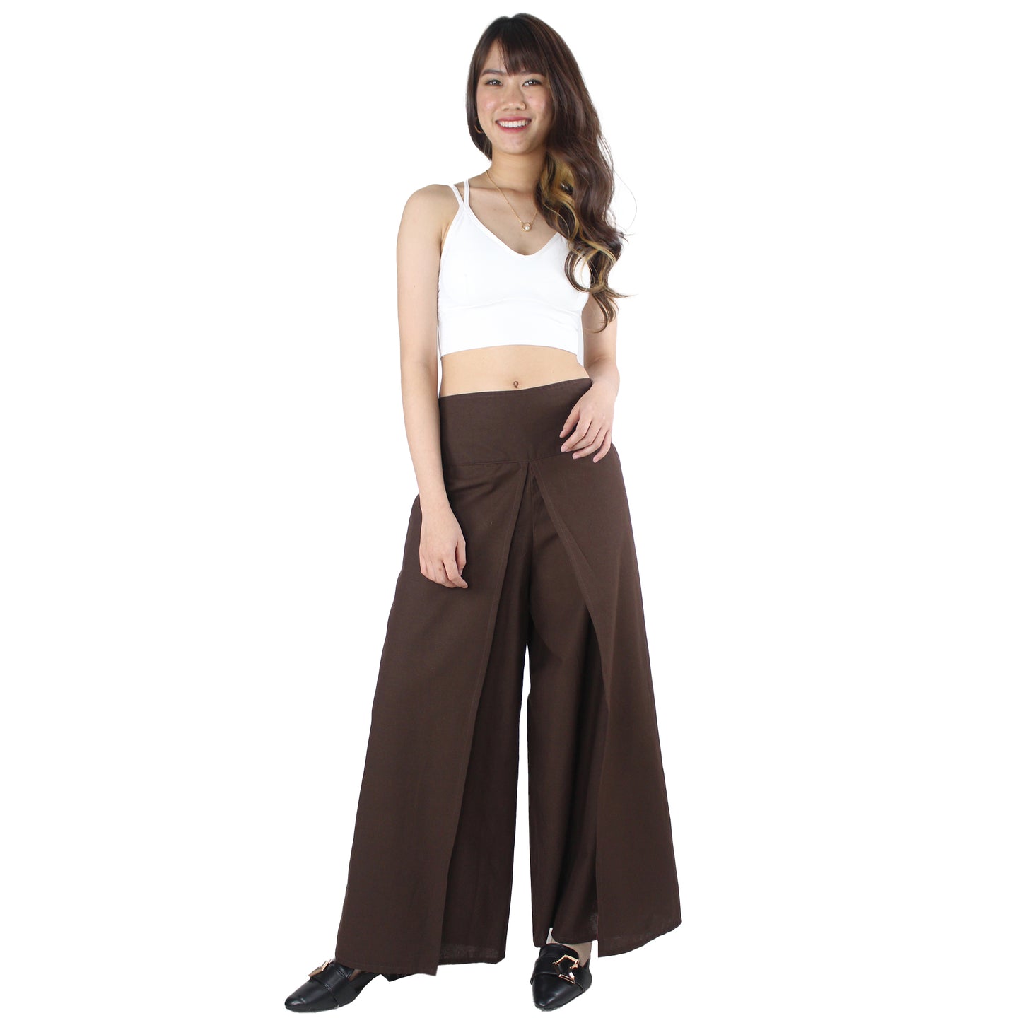 Solid Color Bamboo Cotton Palazzo Pants in Brown PP0076 010000 21