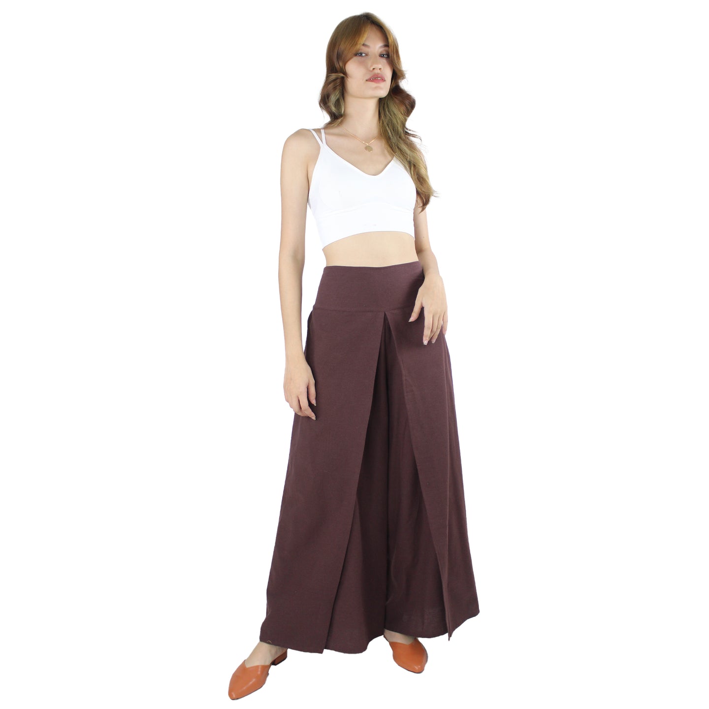 Solid Color Cotton Palazzo Pants in Brown PP0076 010000 30