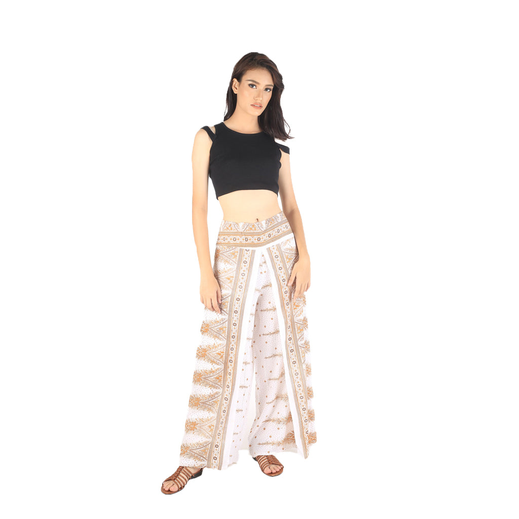 Peacock Feather Dream Women Palazzo Pants in White Gold PP0076 020015 12