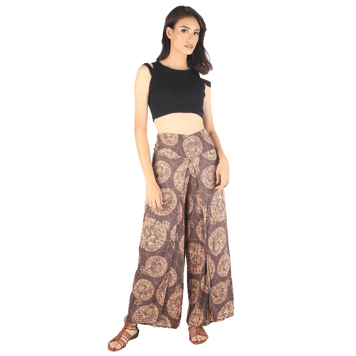 Floral Classic Women Palazzo pants in Brown PP0076 020098 01