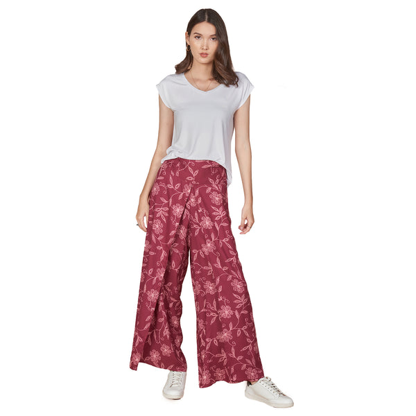 Flower Women's Palazzo pants in Burgundy PP0076 020205 01