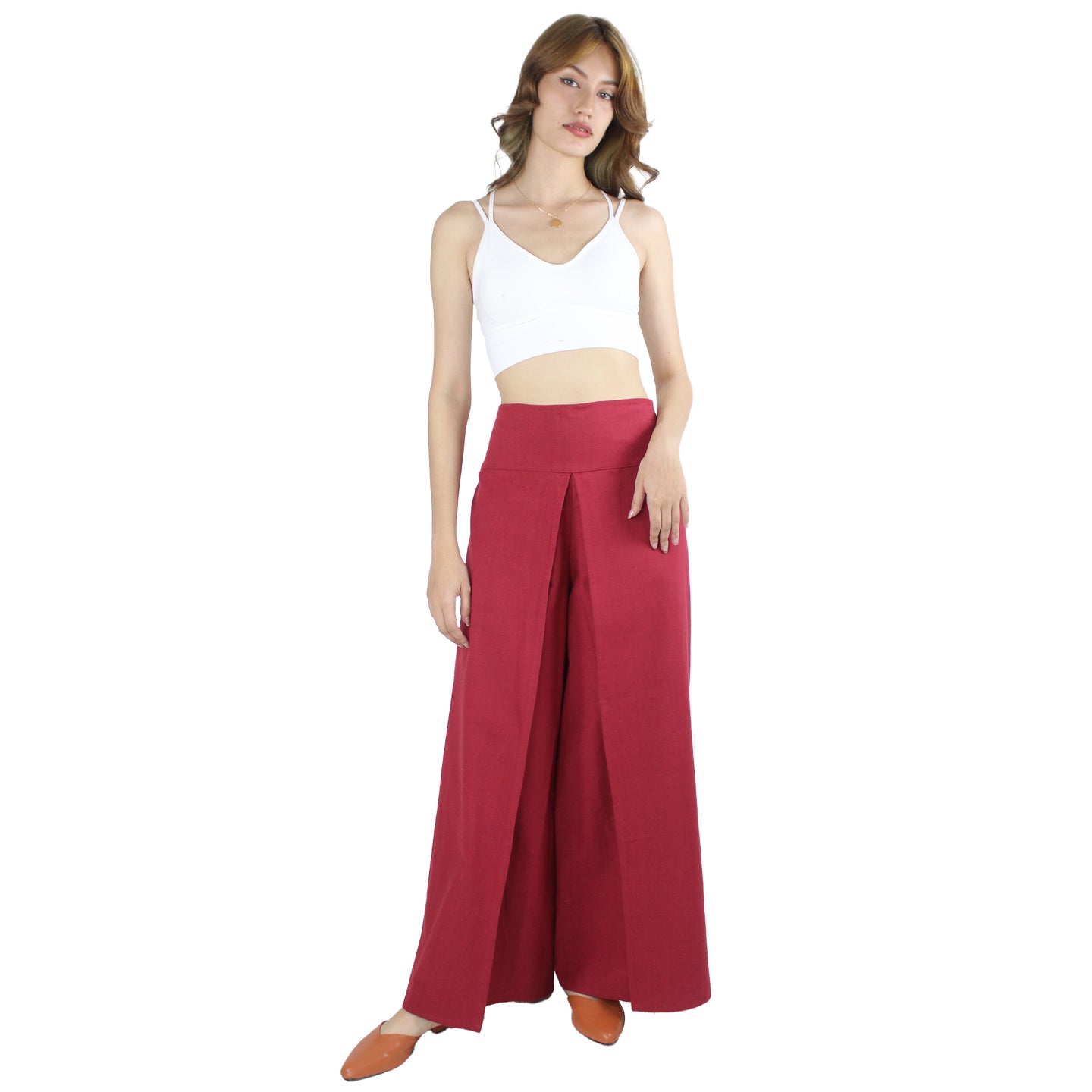 Solid Color Bamboo Cotton Palazzo Pants in Burgundy PP0076 140000 15