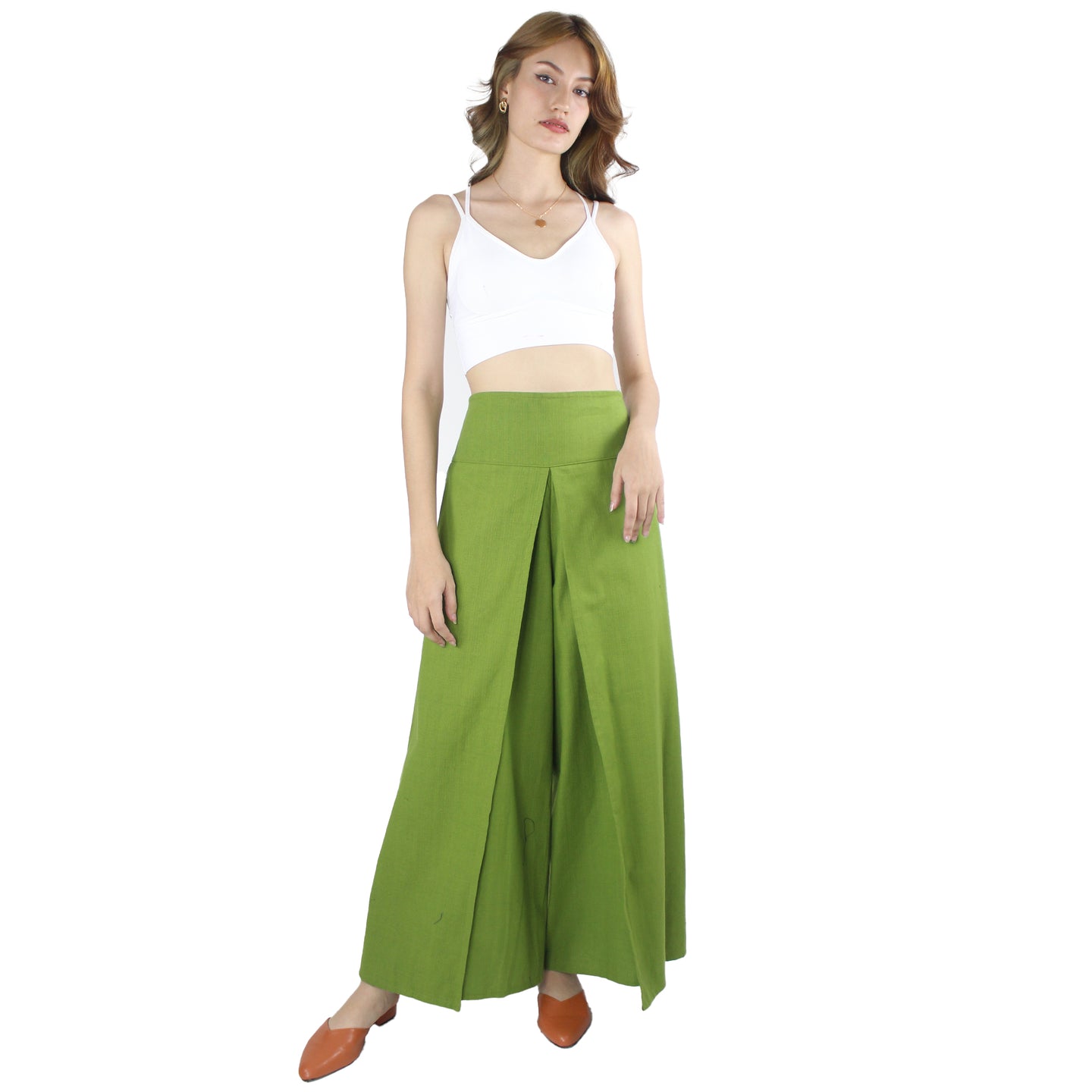 Solid Color Bamboo Cotton Palazzo Pants in Lime Green PP0076 140000 25