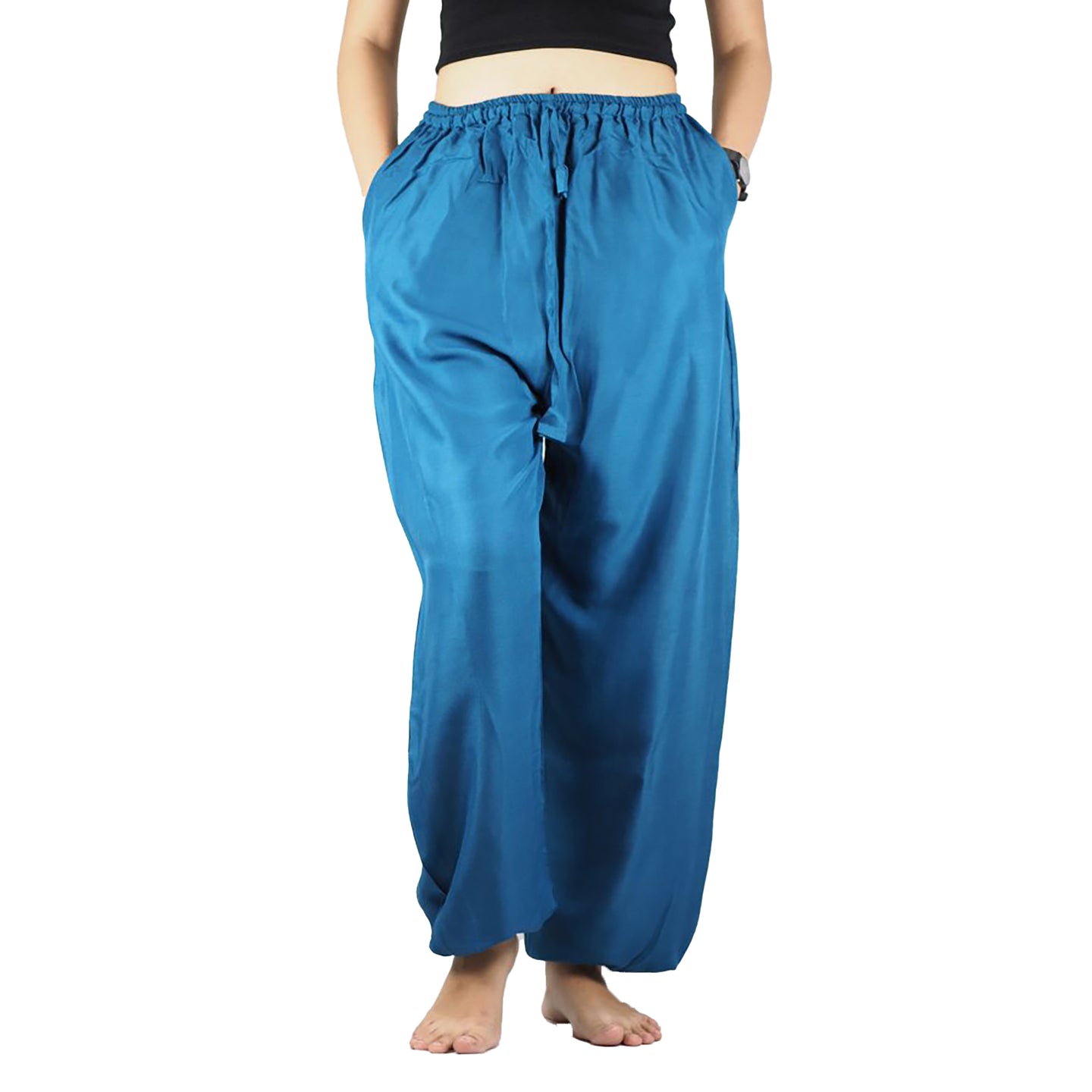 Solid Color Unisex Drawstring Genie Pants in Aqua PP0110 020000 09