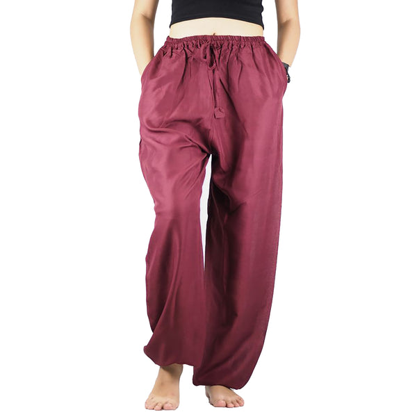 Solid Color Unisex Drawstring Genie Pants in Burgundy PP0110 020000 15