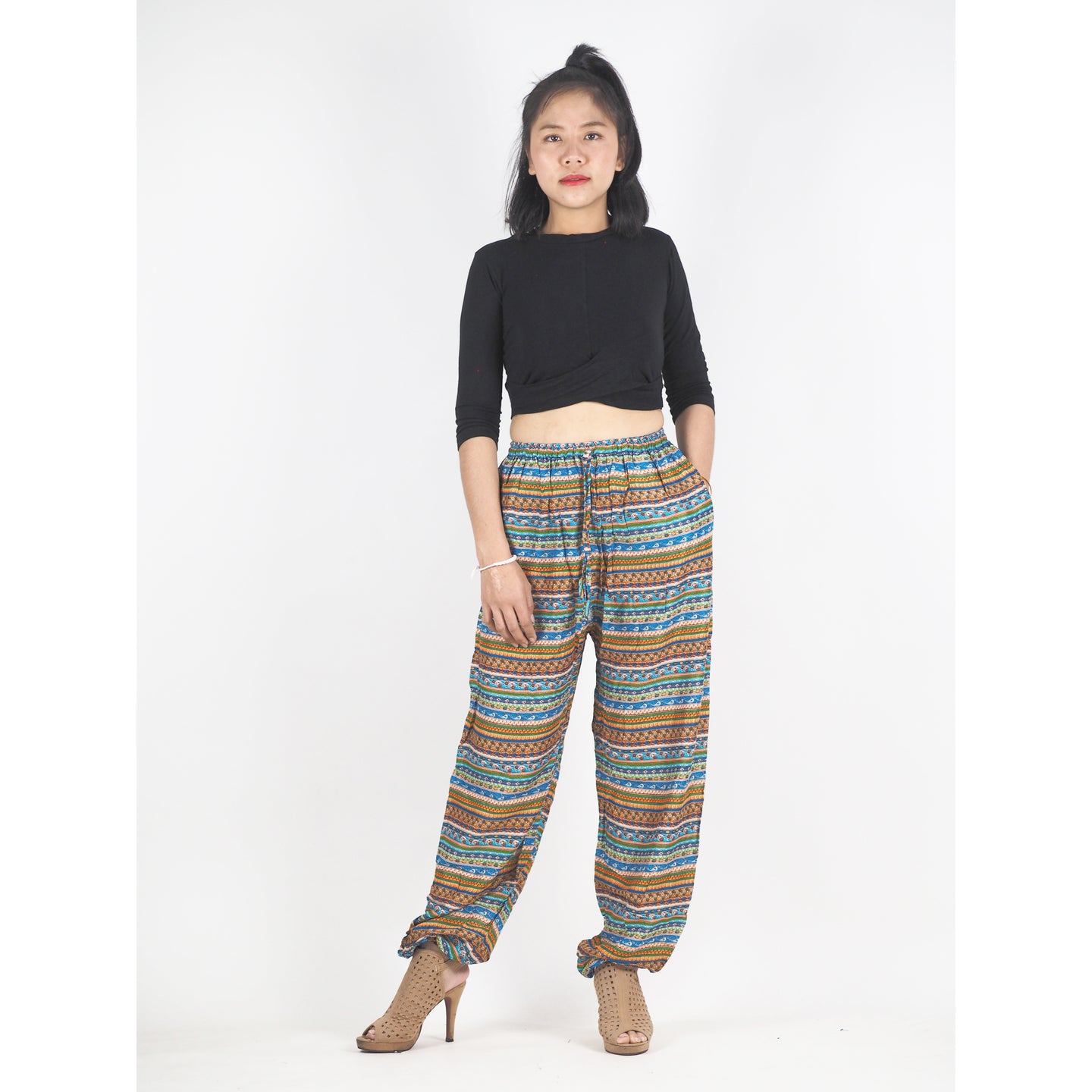 Colorful Stripes Unisex Drawstring Genie Pants in Yellow PP0110 020006 07