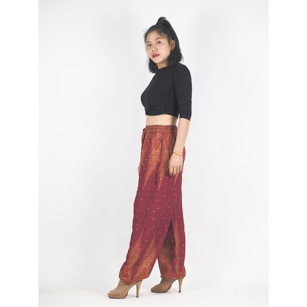 Peacock Feather Dream Unisex Drawstring Genie Pants in Red PP0110 020015 01