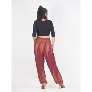 Peacock Feather Dream Unisex Drawstring Genie Pants in Red PP0110 020015 01