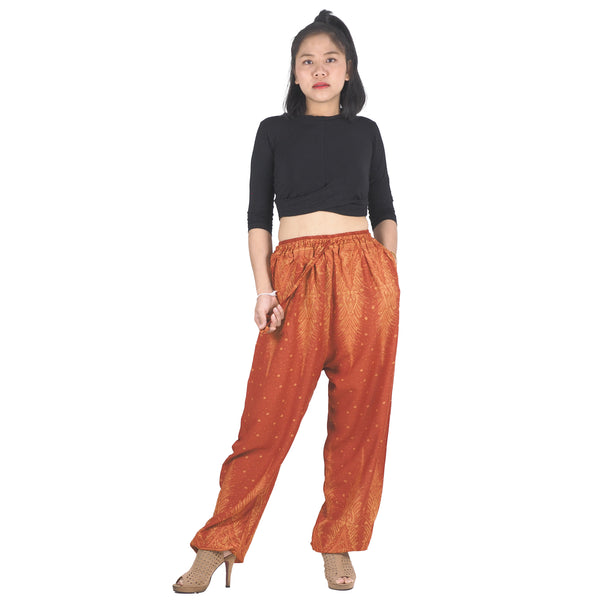 Peacock Feather Dream Unisex Drawstring Genie Pants in Orange PP0110 020015 03