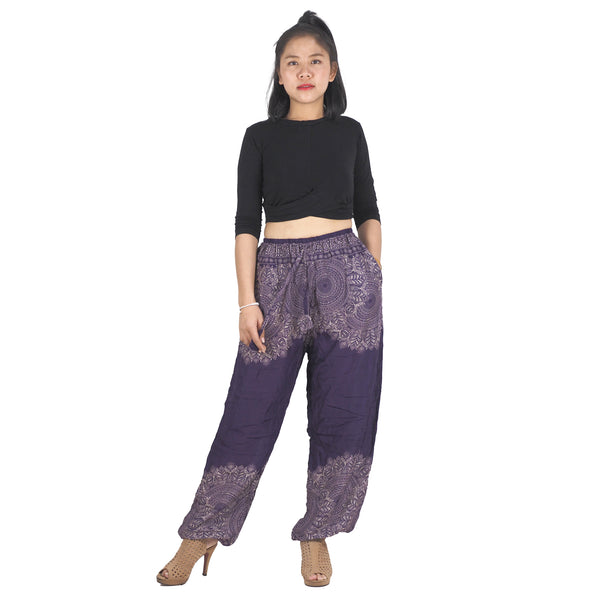 Floral mandala Unisex Drawstring Genie Pants in Purple PP0110 020036 01