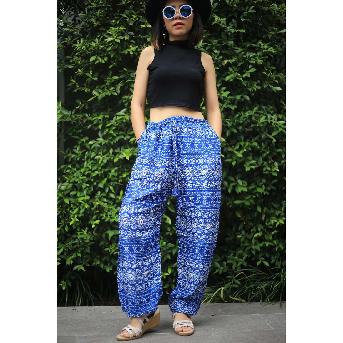 Hilltribe strip Unisex Drawstring Genie Pants in Bright Navy PP0110 020049 02