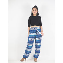 Load image into Gallery viewer, Striped elephant Unisex Drawstring Genie Pants in Blue PP0110 020053 06