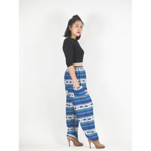 Load image into Gallery viewer, Striped elephant Unisex Drawstring Genie Pants in Blue PP0110 020053 06