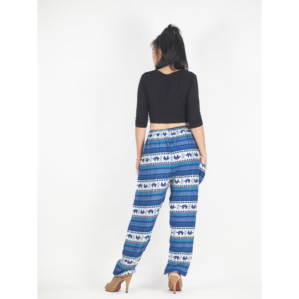 Striped elephant Unisex Drawstring Genie Pants in Blue PP0110 020053 06