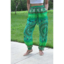 Load image into Gallery viewer, Tribal dashiki Unisex Drawstring Genie Pants in Green PP0110 020060 02